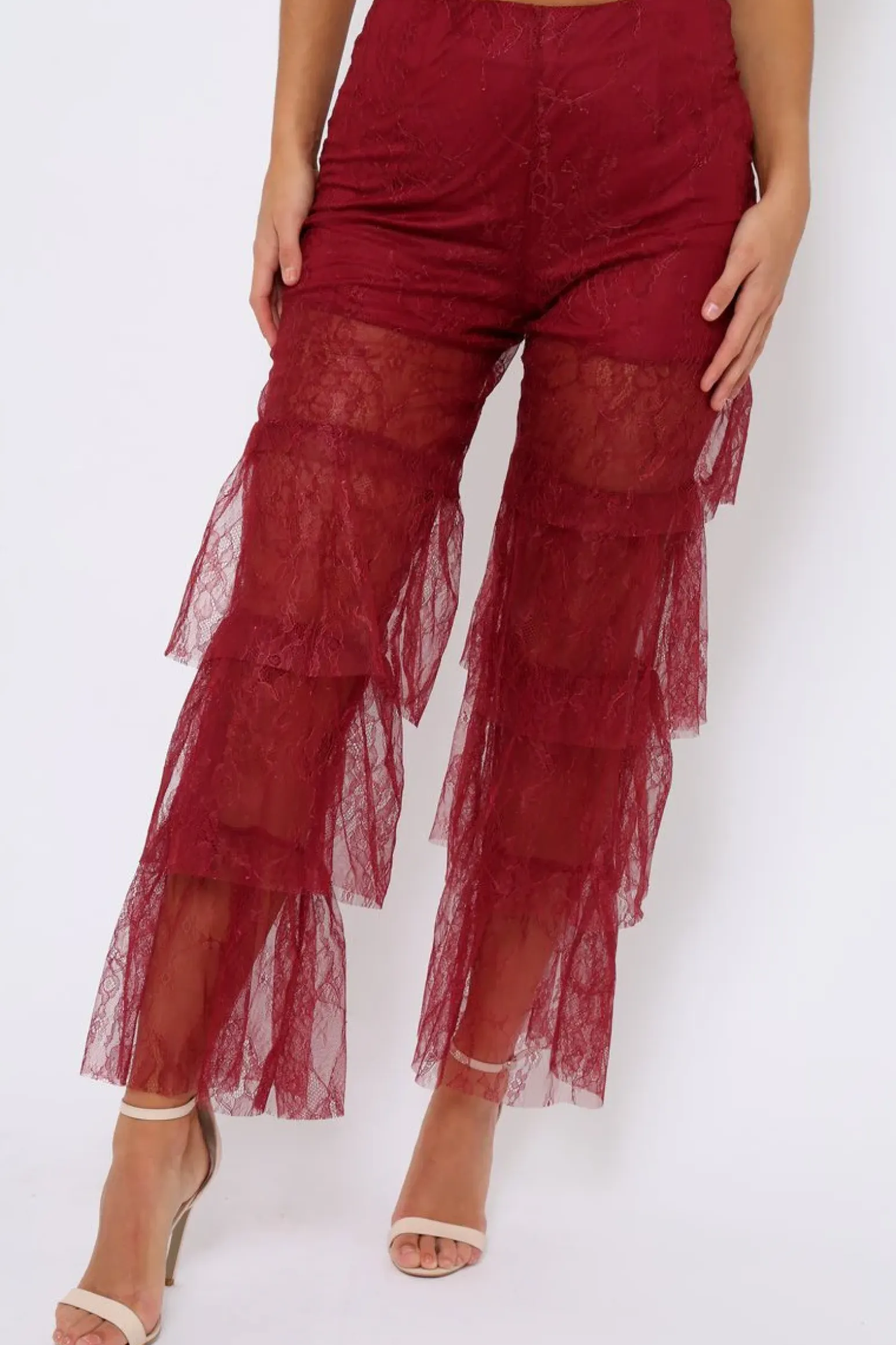 Rebellious Fashion Wine Tiered Frill Lace Pants - Frida