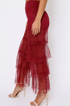 Rebellious Fashion Wine Tiered Frill Lace Pants - Frida