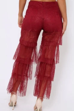 Rebellious Fashion Wine Tiered Frill Lace Pants - Frida