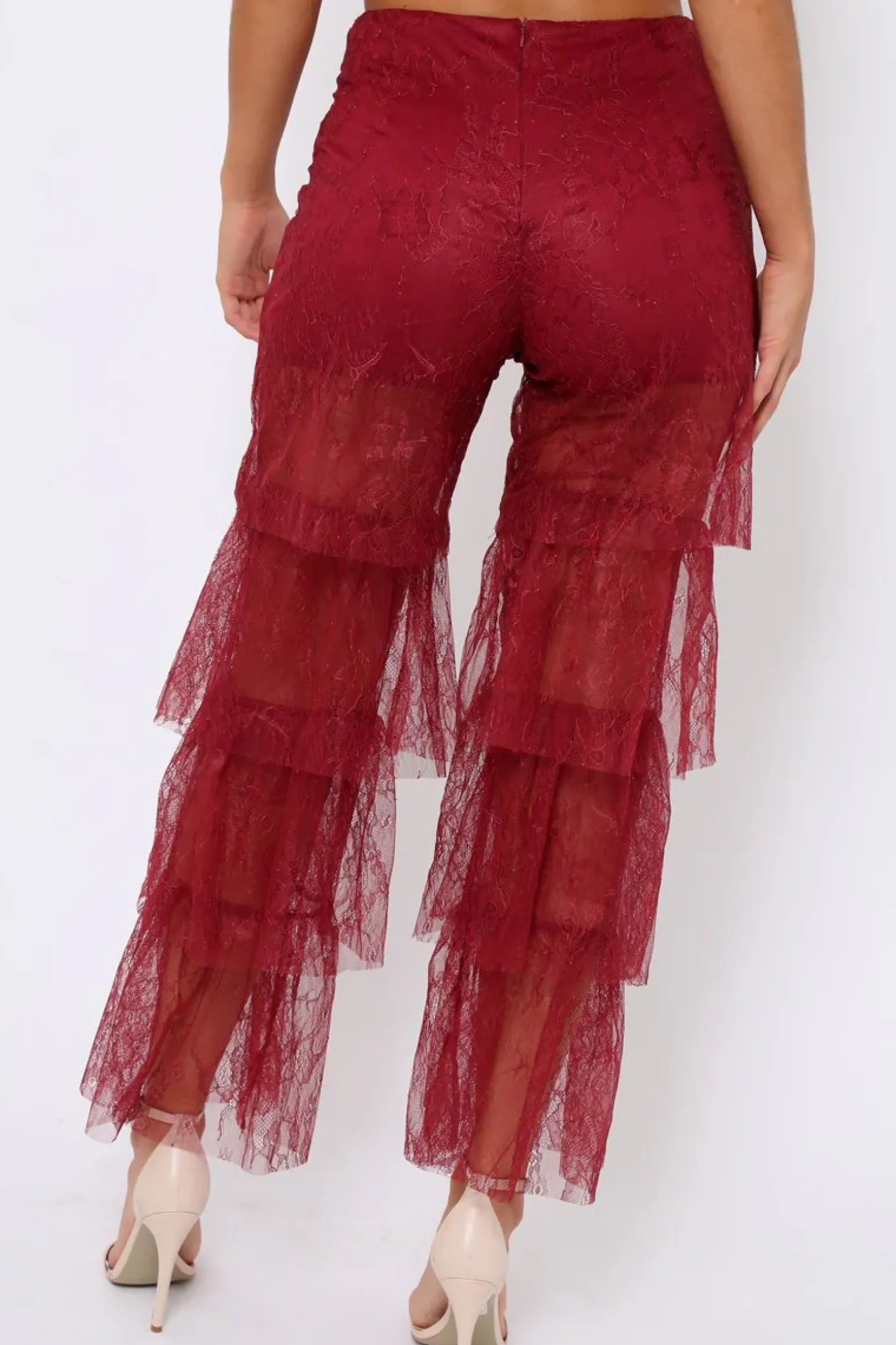 Rebellious Fashion Wine Tiered Frill Lace Pants - Frida