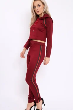 Rebellious Fashion Wine Tracksuit with Khaki and Red Side Stripe - Beatrix
