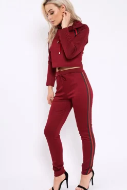 Rebellious Fashion Wine Tracksuit with Khaki and Red Side Stripe - Beatrix