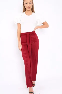 Rebellious Fashion Wine Wide Legged Pleated Trousers - Chantel