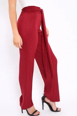 Rebellious Fashion Wine Wide Legged Pleated Trousers - Chantel