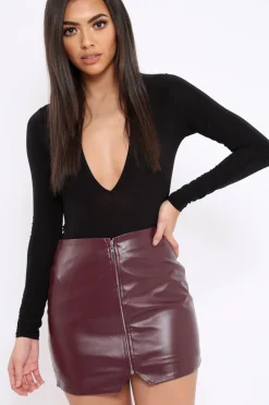 Rebellious Fashion Wine Zip PU Skirt - Nicola