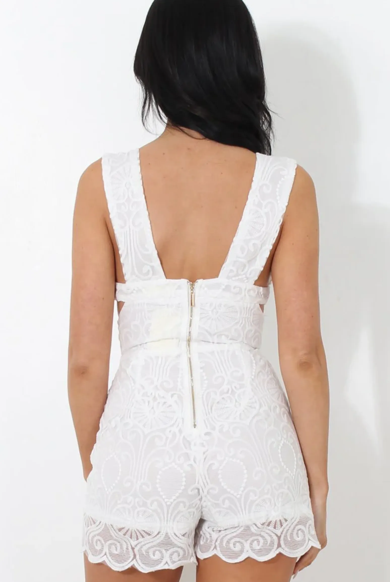 Rebellious Fashion Yarna White Mesh Cut Out Playsuit