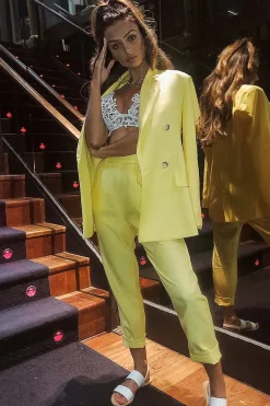 Rebellious Fashion Yellow Button Front Blazer Belted Trousers Suit Co-Ord - Millie