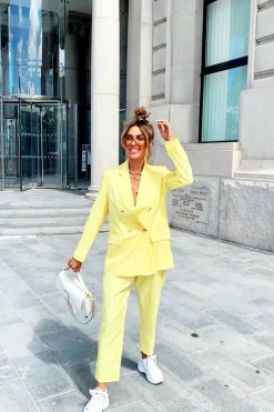 Rebellious Fashion Yellow Button Front Blazer Belted Trousers Suit Co-Ord - Millie