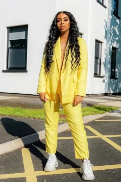 Rebellious Fashion Yellow Button Front Blazer Belted Trousers Suit Co-Ord - Millie