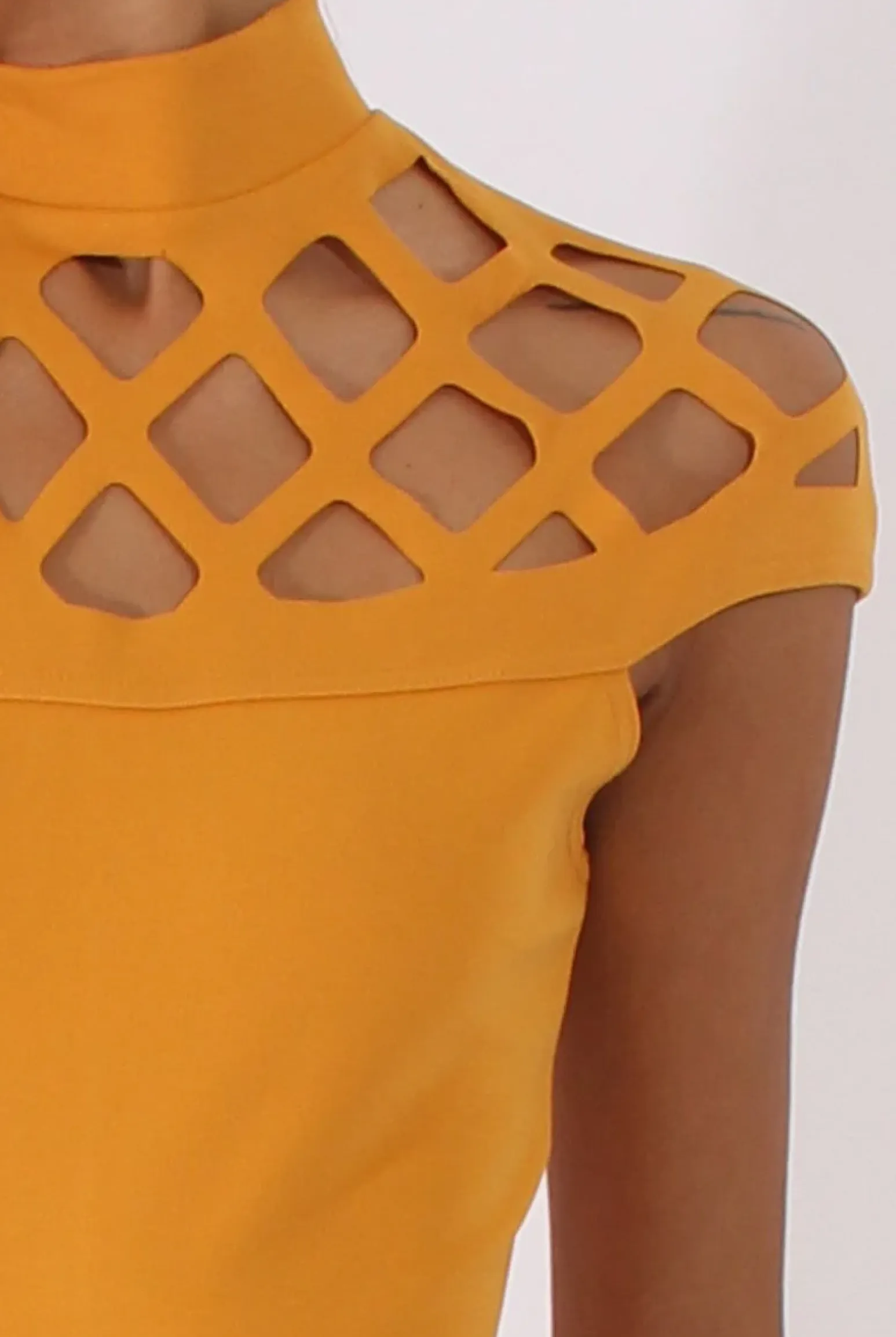 Rebellious Fashion Yellow Cage Detail Jumpsuit - Aurelia