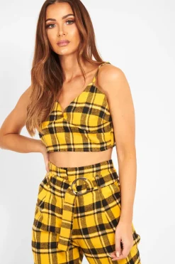 Rebellious Fashion Yellow Check Bralet And Belted Trouser Co-ord - Brilyn