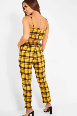 Rebellious Fashion Yellow Check Bralet And Belted Trouser Co-ord - Brilyn