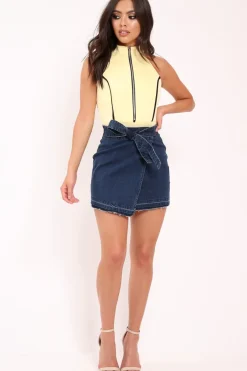 Rebellious Fashion Yellow Contrast Zip Front Bodysuit - Odine