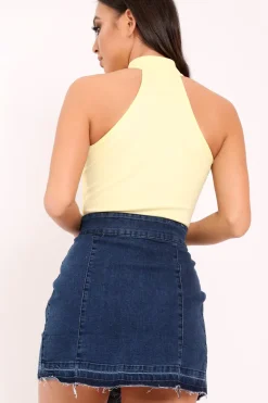 Rebellious Fashion Yellow Contrast Zip Front Bodysuit - Odine