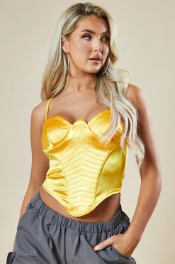 Rebellious Fashion Yellow Corset Detail Top - Magnolia