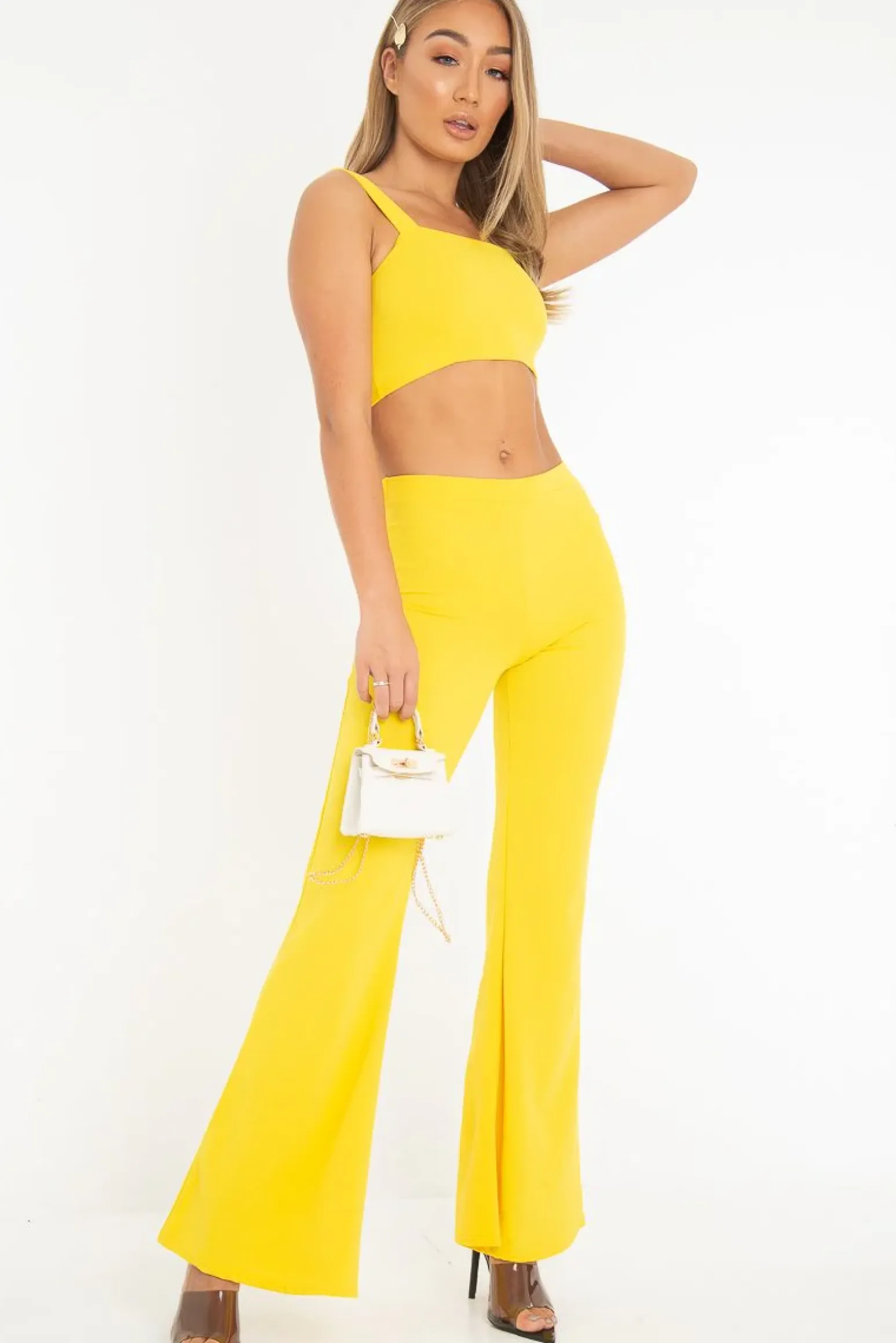 Rebellious Fashion Yellow Crop Top and Trousers Co-ord Set - Kimmy