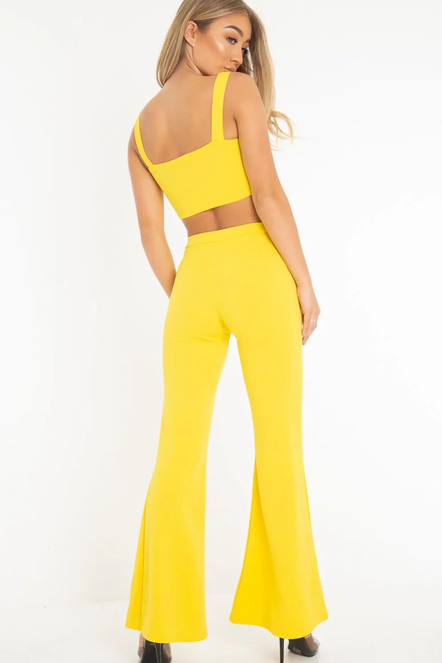 Rebellious Fashion Yellow Crop Top and Trousers Co-ord Set - Kimmy