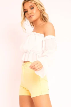 Rebellious Fashion Yellow Denim Mom Fit Shorts - Moxie