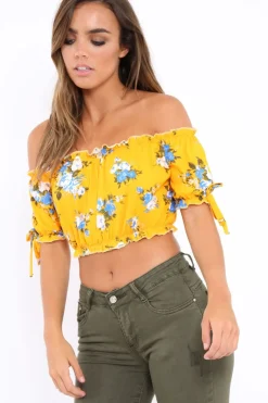 Rebellious Fashion Yellow Floral Frill Gypsy Top - Maysia