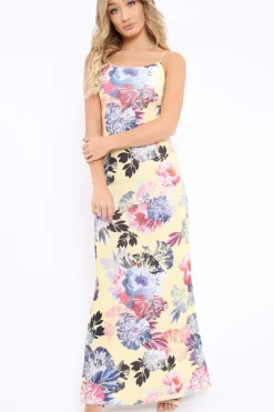 Rebellious Fashion Yellow Floral Print Maxi Dress - Karin