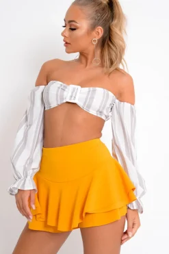 Rebellious Fashion Yellow Frill High Waisted Shorts - Claudelle