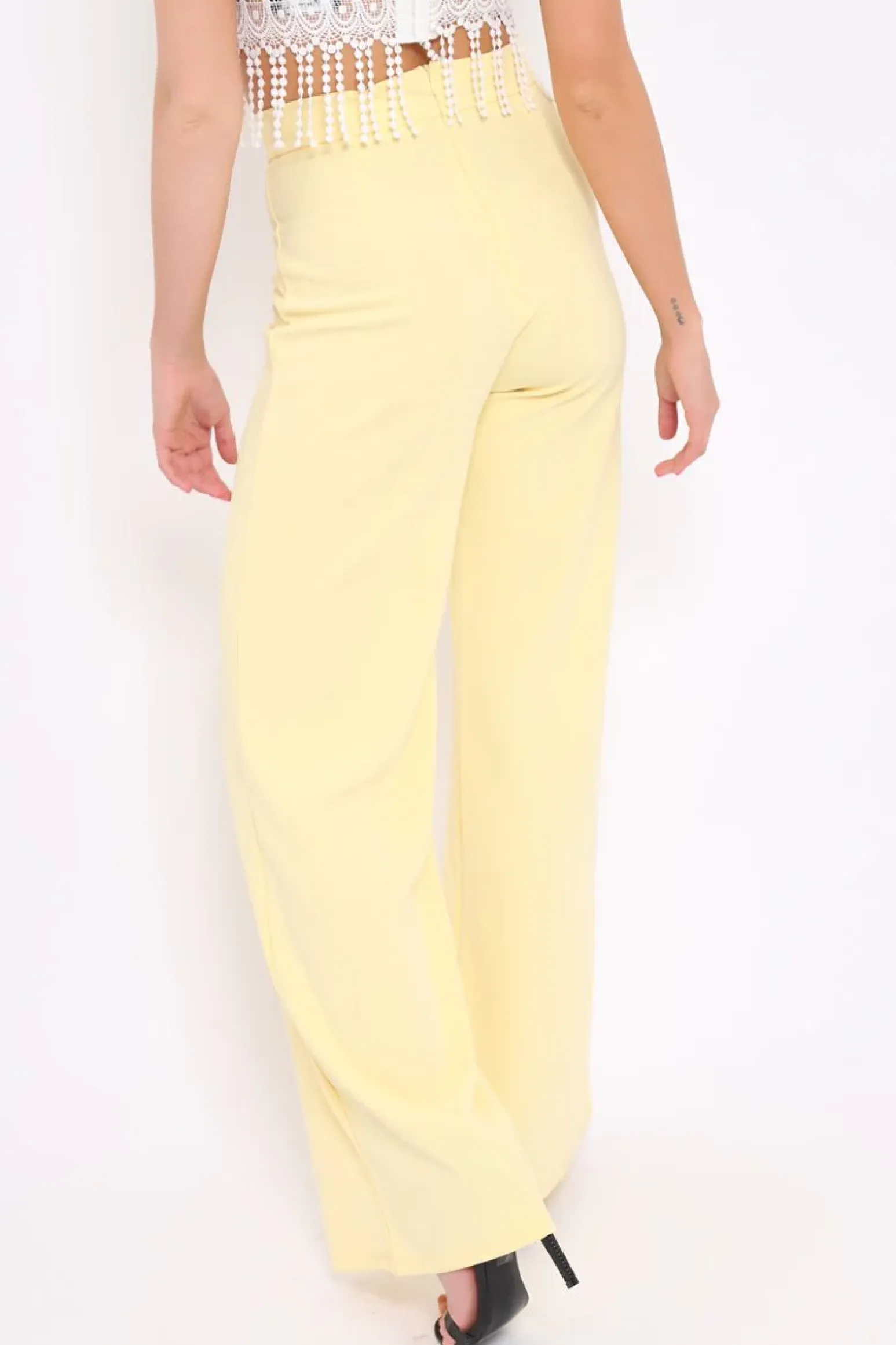 Rebellious Fashion Yellow High Waist Flare Trousers -Tisha