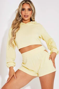 Rebellious Fashion Yellow Hip Cut Out Elasticated Shorts - Zaleia