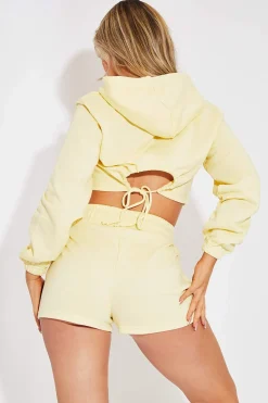 Rebellious Fashion Yellow Hip Cut Out Elasticated Shorts - Zaleia
