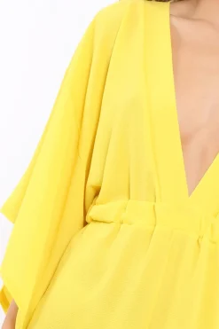 Rebellious Fashion Yellow Kimono Plunge Playsuit - Alisa