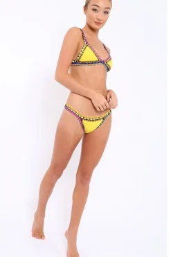Rebellious Fashion Yellow Multi Colour Stitch Bikini - Emmi