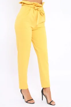 Rebellious Fashion Yellow Paper Bag Tie Waist Cigarette Trousers - Karmen