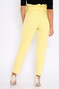 Rebellious Fashion Yellow Paper Bag Tie Waist Cigarette Trousers - Karmen