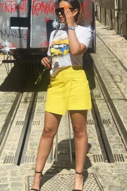 Rebellious Fashion Yellow PU Faux Croc Wrap Over Skirt - Enessa