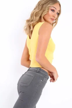 Rebellious Fashion Yellow Ribbed Lace up Crop Top - Laylia