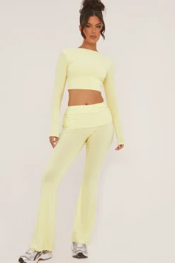 Rebellious Fashion Yellow Round Neck Cropped Top & Wide Leg Trousers Co-ord Set - Zoe