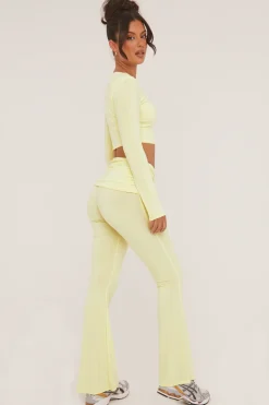 Rebellious Fashion Yellow Round Neck Cropped Top & Wide Leg Trousers Co-ord Set - Zoe