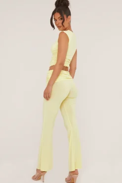 Rebellious Fashion Yellow Ruched Cropped Top & Trousers Co-ord Set - Edie
