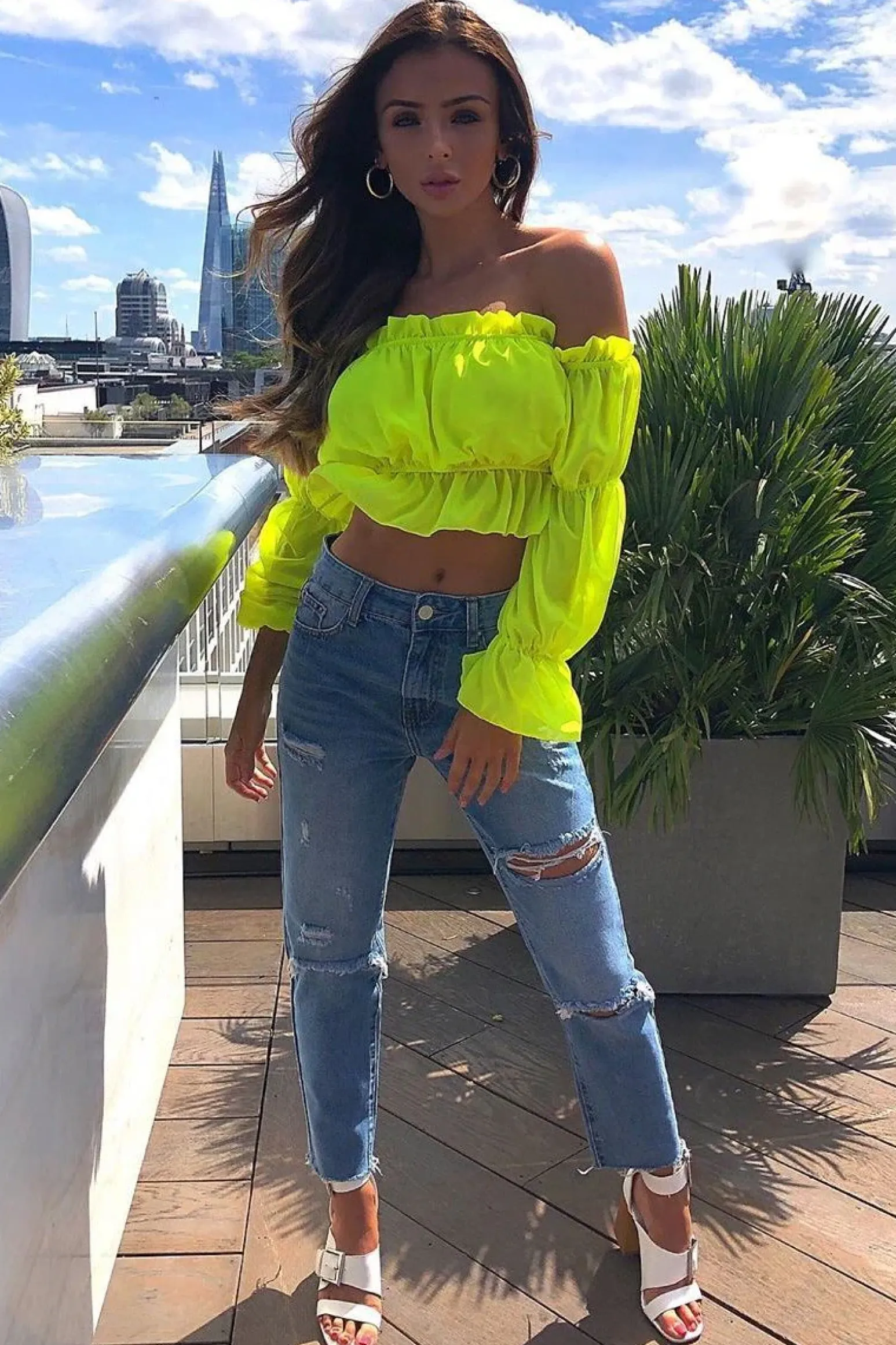 Rebellious Fashion Yellow Ruffle Bardot Crop Top - Aagna