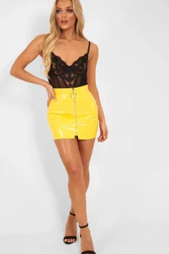 Rebellious Fashion Yellow Shiny Vinyl Mini Skirt - Aariah