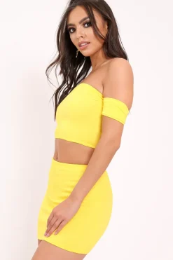 Rebellious Fashion Yellow Shirred Bardot Crop top - Emani