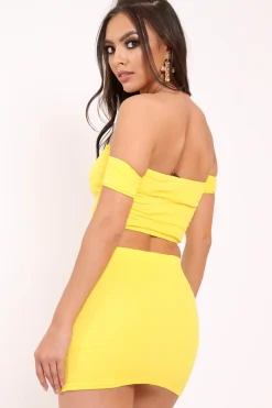 Rebellious Fashion Yellow Shirred Bardot Crop top - Emani
