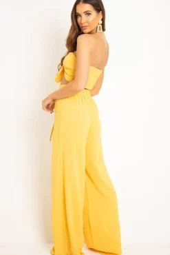 Rebellious Fashion Yellow Tie Front Bandeau Wide Leg Trouser Co-Ord - Roselia