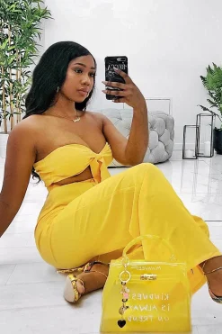 Rebellious Fashion Yellow Tie Front Bandeau Wide Leg Trouser Co-Ord - Roselia