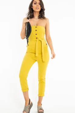 Rebellious Fashion Yellow Tie Waist Sleeveless Jumpsuit - Tamya