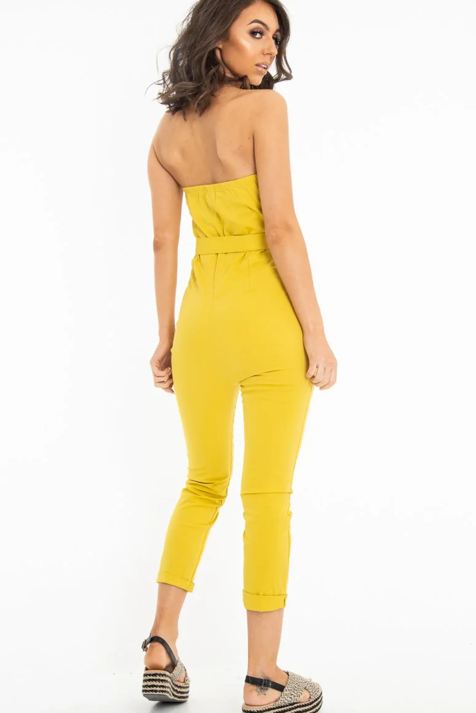Rebellious Fashion Yellow Tie Waist Sleeveless Jumpsuit - Tamya