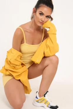 Rebellious Fashion Yellow White Stripe Cami Bodycon Mini Dress - Edeline