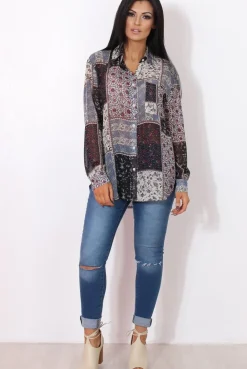 Rebellious Fashion Yuno Blue Paisley Print Shirt