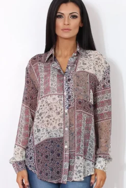 Rebellious Fashion Yuno Lilac Paisley Print Shirt