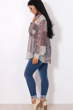 Rebellious Fashion Yuno Lilac Paisley Print Shirt