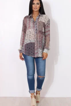 Rebellious Fashion Yuno Lilac Paisley Print Shirt